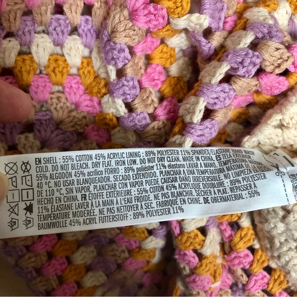 Forever 21 F21 Crochet Multicolor Pastel Knit Skirt Pink Cream Purple Orange Med - Picture 6 of 9